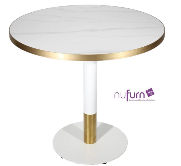 Sintered Stone Table Top with Gold Aluminium Edge -Stone White Marble | Nufurn Commercial Furniture 