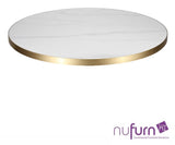 Sintered Stone Table Top with Gold Aluminium Edge -Stone White Marble | Nufurn Commercial Furniture 